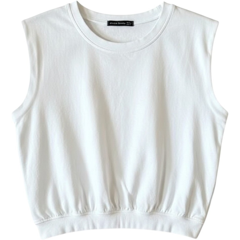 Arrive Guide Muscle Tee Size M‎ White Cropped Banded Hem Pleated Minimalist